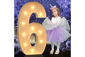MIXIFOX 4FT Marquee Light Up Numbers, Large Marquee Numbers for 6th 16th 60th Birthday Decorations, Giant Light Up Numbers for Party Anniversary, Marquee Letters, Pre-Cut DIY Mosaic Numbers for Balloons 6