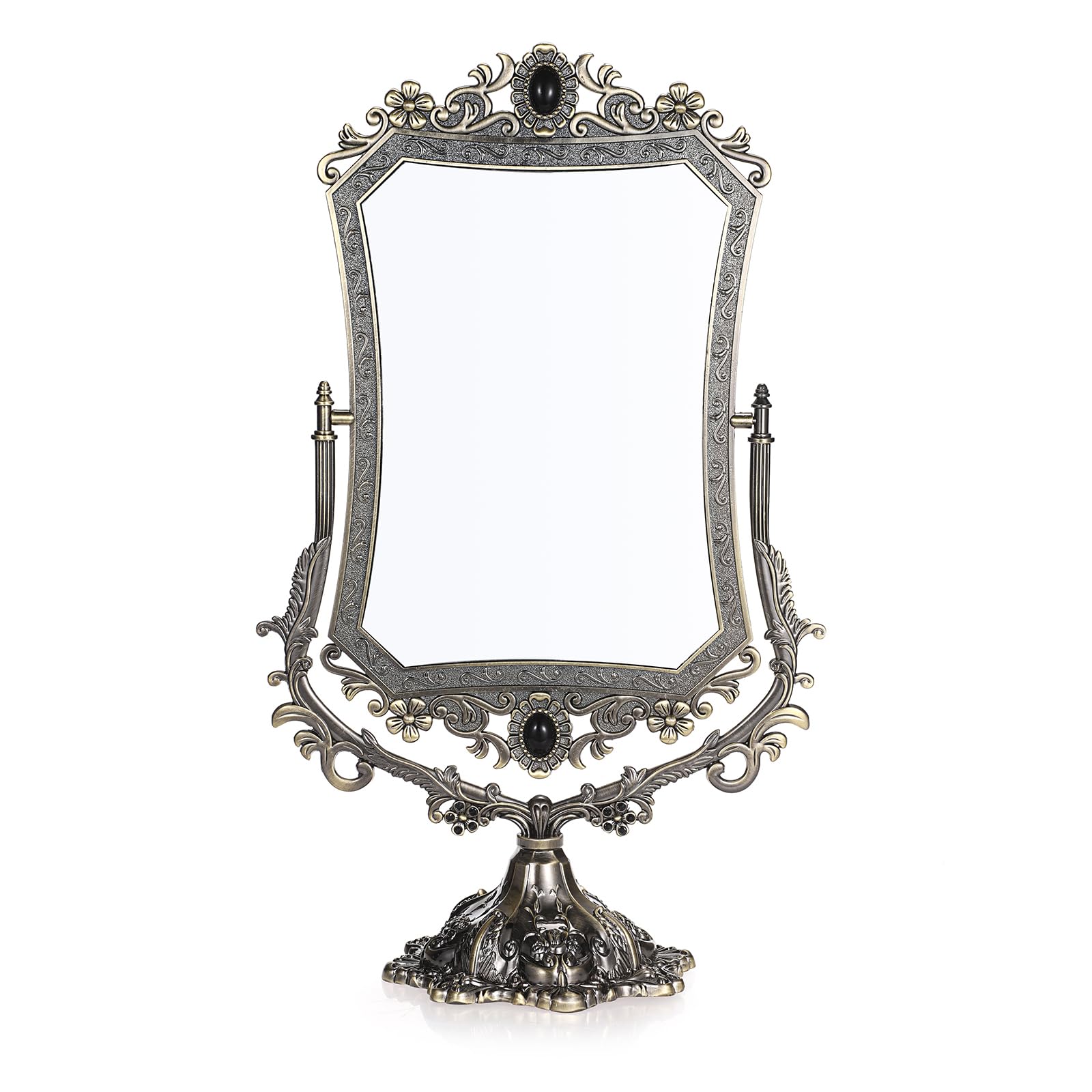 SUMTree Large Vintage Double Sided Desk Mirror for Dressing Table, Free Standing Decorative Antique Makeup Mirror for Bedroom, Bathroom, Vanity Gothic Style, Antique Bronze Finish