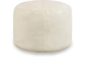 Thgonwid Unstuffed Faux Leather Pouf Cover, Handmade Footstool Ottoman Storage Solution, Floor Footrest Cushion - 16.5”Dx12”H
