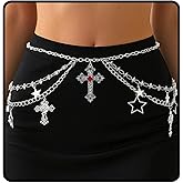 Navoky Gothic Cross Layered Waist Chain Y2k Star Charms Body Chain Punk Belt Adjustable Belly Jewelry for Women