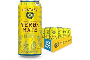 Guayaki Yerba Mate Tea Canned Beverage, Bluephoria Flavor, 458 mL (Pack of 12)