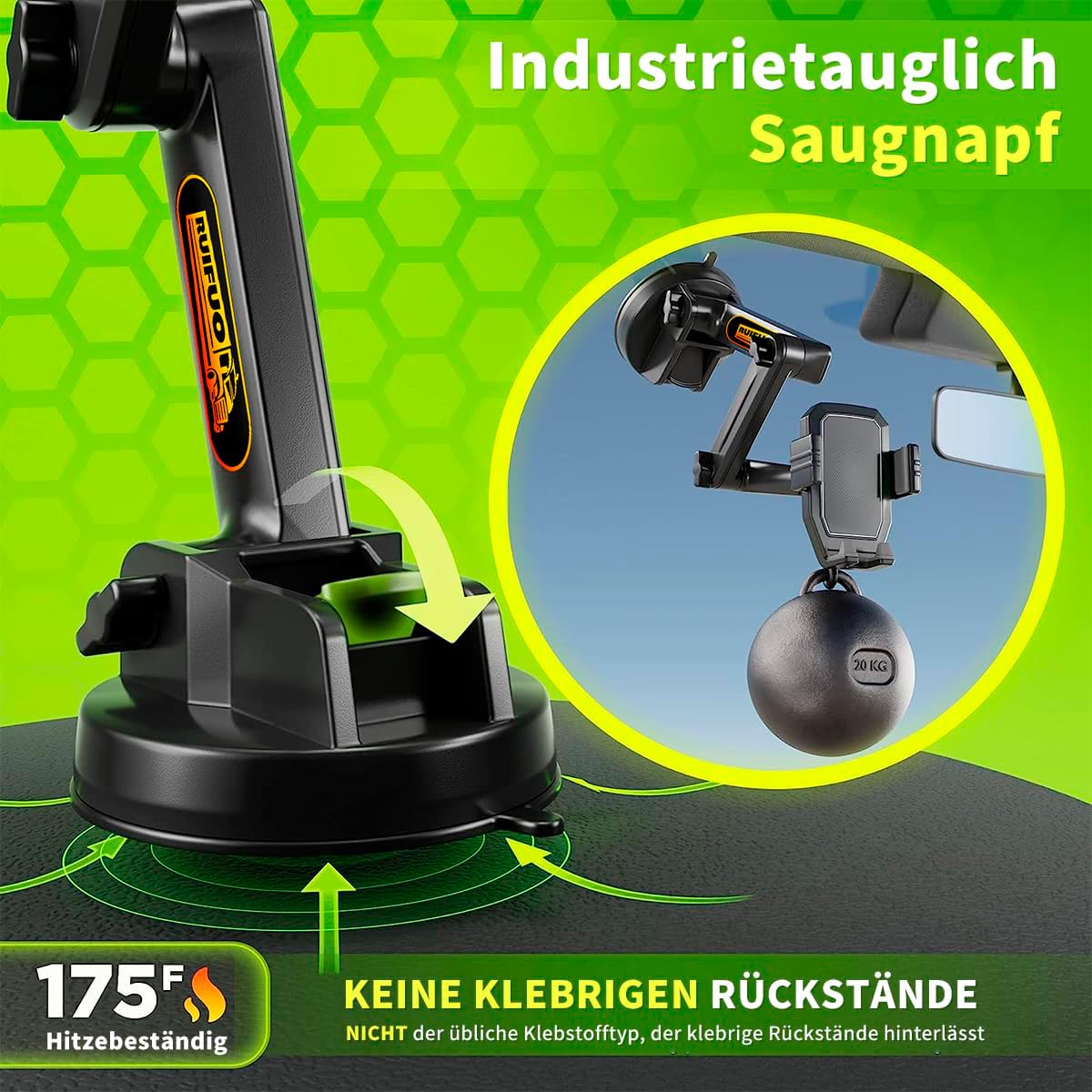 Handyhalterung LKW Man Handyhalterung Auto Handy halterung für LKW,Armaturenbrett Windschutzscheibe 16,9 Zoll langer Arm, Super Saugnapf & stabil, Kompatibel mit iPhone & Samsung (grün, Handyhalter) 3