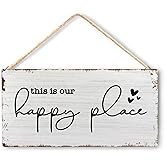 This is Our Happy Place Sign, Vintage Farmhouse Inspirational Wood Signs Plaque Wall Hanging, Rustic Farmhouse Wall Decor, Farmhouse Wall Decor, Our Happy Place Sign, 8x10 Inch