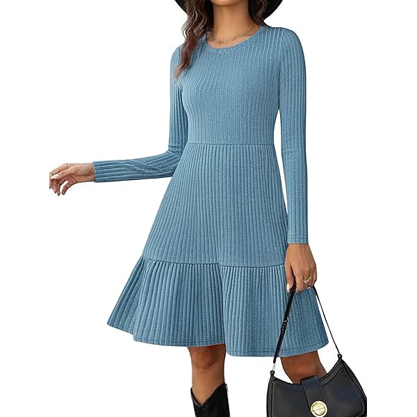 Robe Pull Femme Manches Longues - Tissu Doux Tricoté, Longueur Genou, Poches, Décontractée Automne Hiver