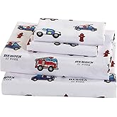 Linen Plus Sheet Set for Kids Heroes Fire Fighter Fire Trucks Police Car Ambulance Paramedic Navy Blue Red White Light Blue Grey Green Flat Sheet Fitted Sheet and Pillow Cases Queen Size New
