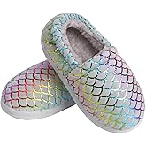 MIXIN Girls Slippers Mermaid Princess No-Slip Memory Foam Slippers Soft Rubber Sole House Shoes for Bedroom Indoor Outdoor (Toddler/Little/Big Kid)