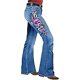 Flamingals Embroidered Boot Cut Jeans for Women Mid Waist Straight Leg Stretchy Trendy Cowboy Denim Jeans