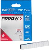 Arrow T50 9/16" Staples, 1250 Count | Heavy Duty, For Upholstery, Construction, Furniture, Crafts, Fit Arrow T50 Staple Guns, Hammer Tackers and Pneumatic Tools
