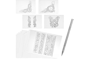 QMNNMA Leather Scriber Pen, Pointy Stainless Steel Picker Pen with Leather Carving Pattern Description Paper for DIY Crafts, Leather Line Description