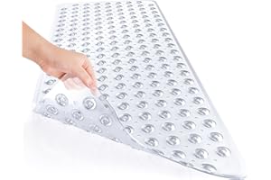 AmazerBath Shower Mat Non Slip 40 x 16 Inches, Shower Stall Mats with Suction Cups and Drain Holes, Non Slip Bath Mat for Tub for Elderly & Kids, Clear