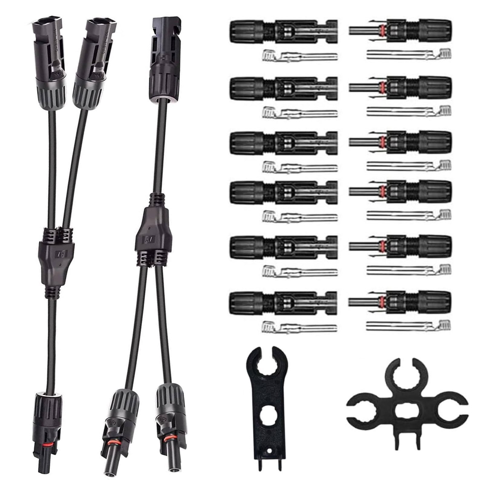 QeeHeng Solar Connectors Y Branch Parallel Adapter kits with 6 Pairs solar panel connector, 2 Pairs Solar Connector Y Branch Wire for Solar Panel