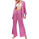 BLUEAGLE Women's 2-Piece Satin Pajama Set Floral Silk Sleepwear Set Soft Printed Oversized Pajama Lightweight Breathable Pjs