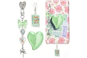 Books Theme Charms Set for Kindle, Includes Dust Plug Charm Type C, Heart Grip Holder & Bow Keychain, Accessories Compatible 