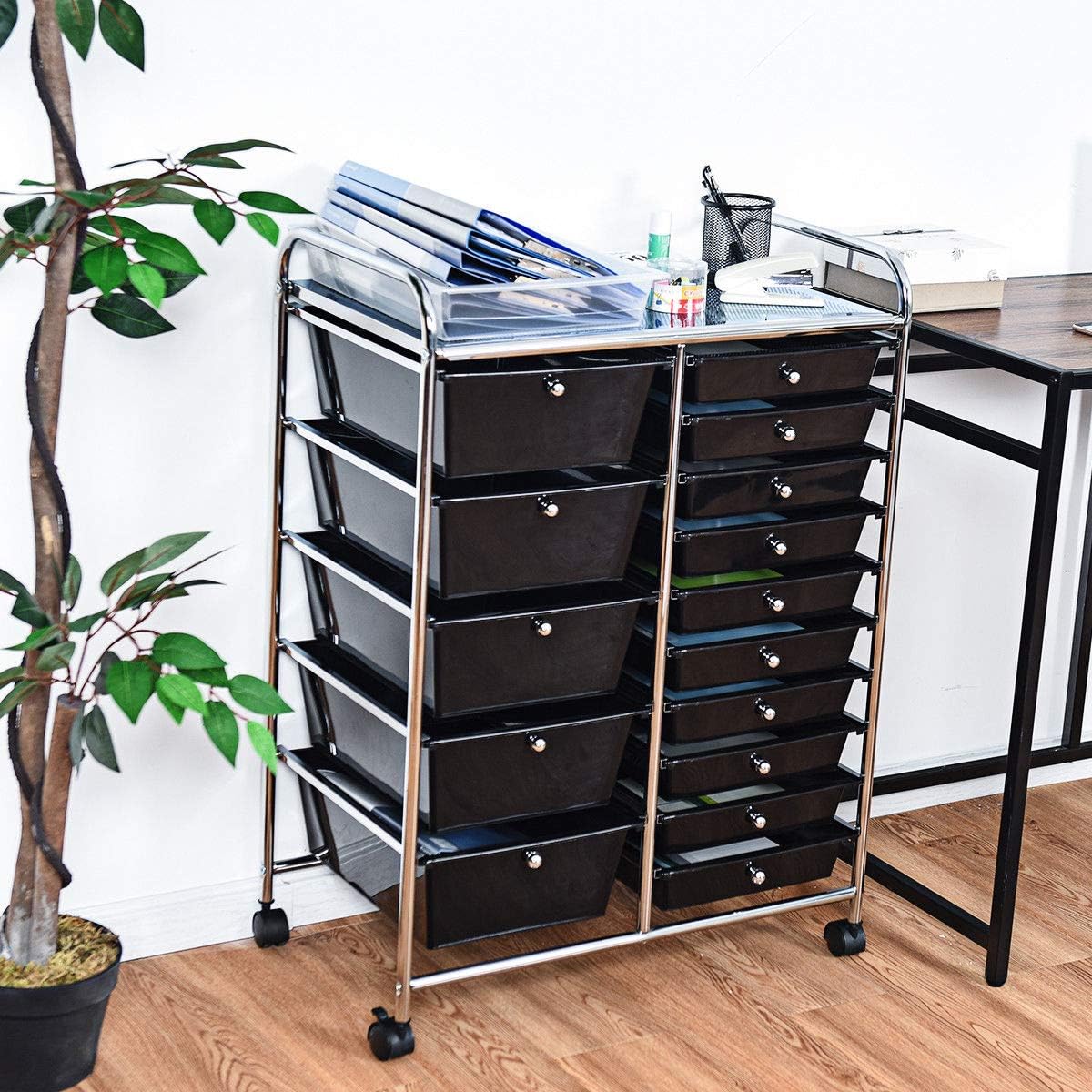 COSTWAYUS Plastic Boxes COSTWAY 15 Drawer Rolling Organizer Cart Utility Storage Tools Scrapbook Paper Multi-Use, Black: Home & Kitchen
