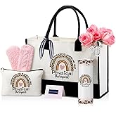 Geiserailie 8 Pcs Physical Therapist Appreciation Gifts for Women Including Large Tote Bag Cosmetic Bags Tumbler Cup Plush Socks Metal Keychain Card and Envelope for PT Doctor Student Gifts