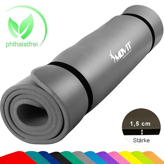 MOVIT XXL Pilates Gymnastikmatte, Yogamatte, phthalatfrei, SGS geprüft, 190 x 100 x 1,5cm oder 190 x 60 x 1,5cm, in 12 unters