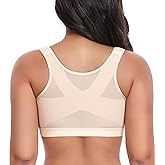 HACI Women's Front Closure Posture Bra Full Coverage Back Support Everyday Wireless Comfy Unpadded Cup