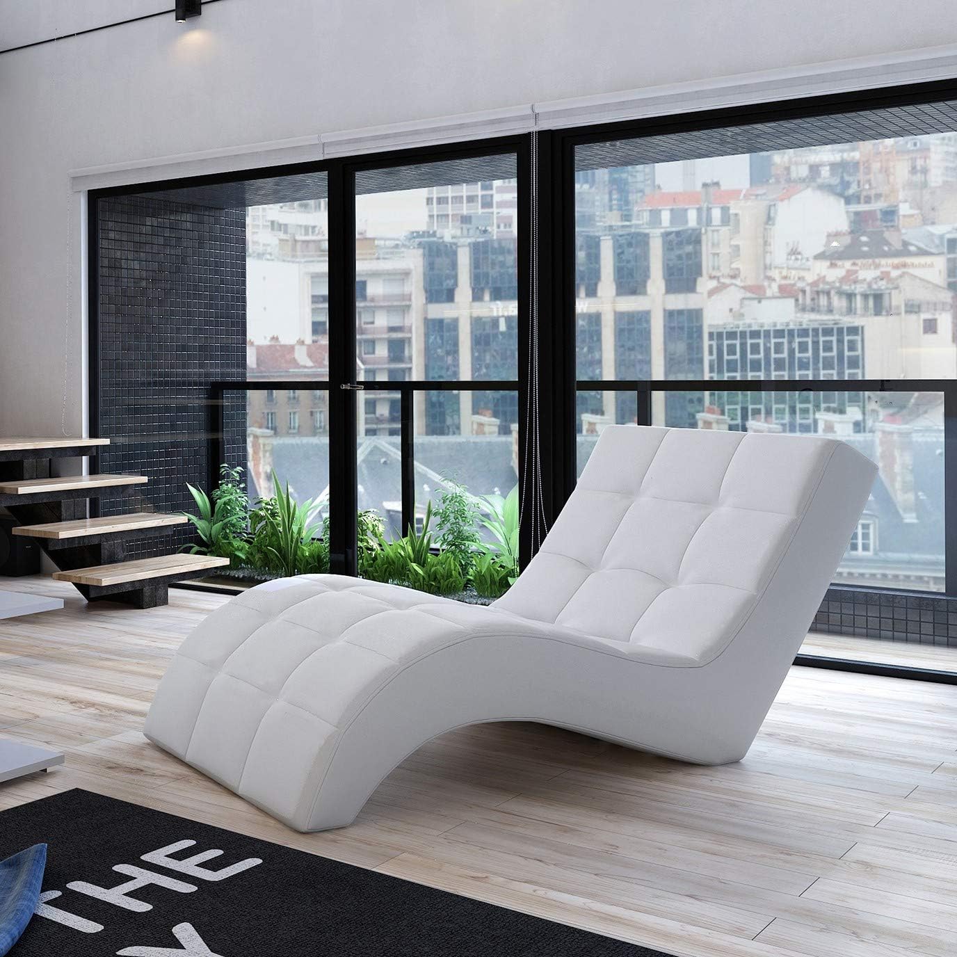 MHF 'LAGUNA' MODERN Chaise Longue Natural Leather/Faux Leather/Fabric Basic