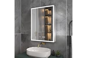 ExBrite Lighted Medicine Cabinet 24 x 32 Inch,Recessed or Surface led Medicine Cabinet, Clock&Room Temp Display,Defog,Dimming,Medicine Cabinet with Lights 3-Color Temper Chang,Hinge on The Left