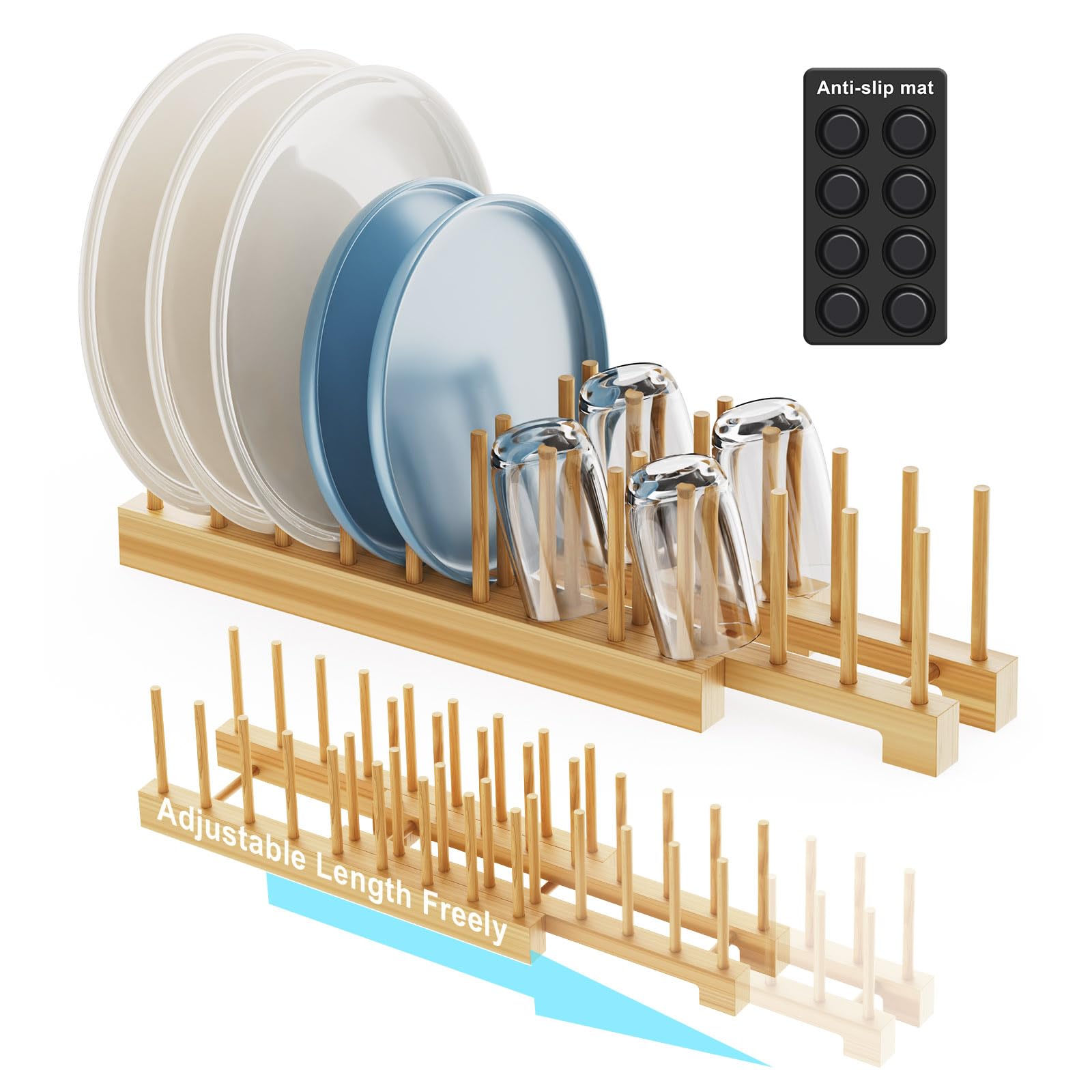 Photo 1 of ***MISSING PIECES SELLING AS IS **Bamboo Dish Rack - Expandable Plate Rack & Dish Drying Rack for Kitchen Cabinet Storage, Adjustable Multi-Functional Design Organizer for Plates, Bowls, Cups, Pots, Cutting Boards (Natural Bamboo)