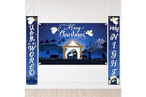 Avezano Religious Merry Christmas Banner Blue Nativity Scene Christmas Banner Outdoor Religious Christmas Decorations Holy Nativity Banners for Home Church