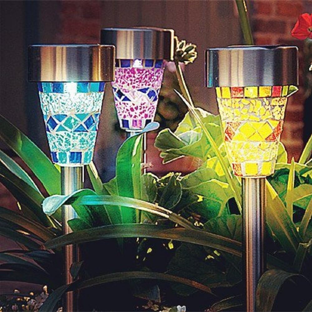 Mosaic Solar Garden Post Lights - SurLight SURLSL01 LED Solar Garden Landscape Lights Outdoor Border Lighting with Auto Sensor Function for Garden Flowerbed Path Driveway Patio Lawn Outdoor Decoration (3 Pack )