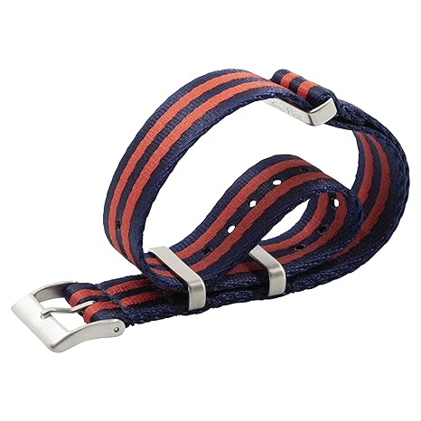 WRISTPUNK Uhrenarmband Premium Jacquard NATO Strap - Navy/Rot - Schließe Edelstahl Matt