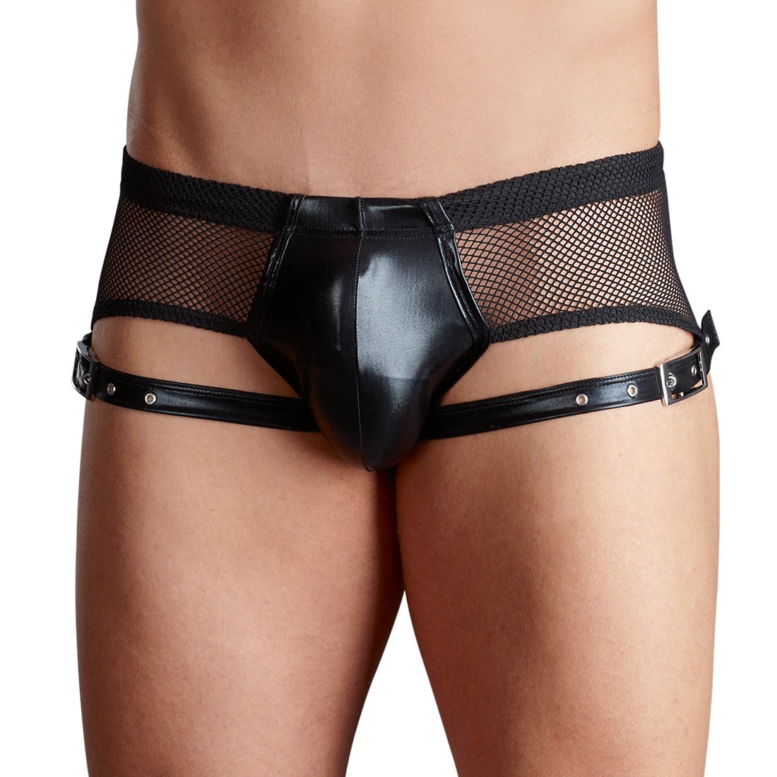 Svenjoyment Underwear Faux Leather Jockstrap with Buckles, Black, 2X-Large