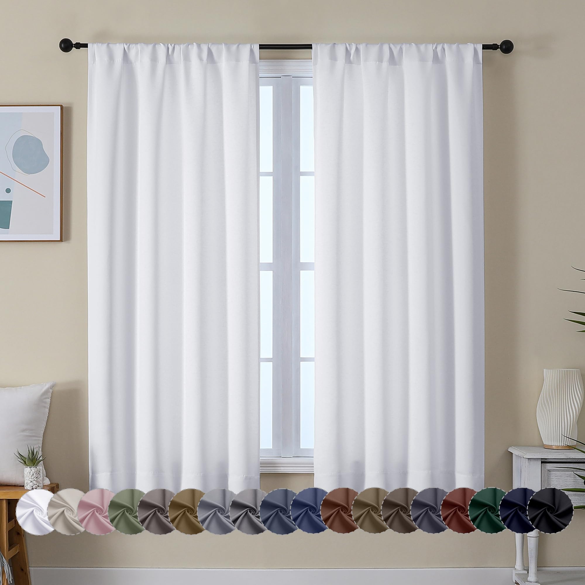 Photo 1 of Simplebrand Ava Pure White Curtains for Bedroom 63 Inch Length 2 Panels Set, Light Filtering Window Treatment, Light Filtering Curtain Drapes, Soft Casual Rod Pocket Privacy Curtains, W40 x L63 Inch