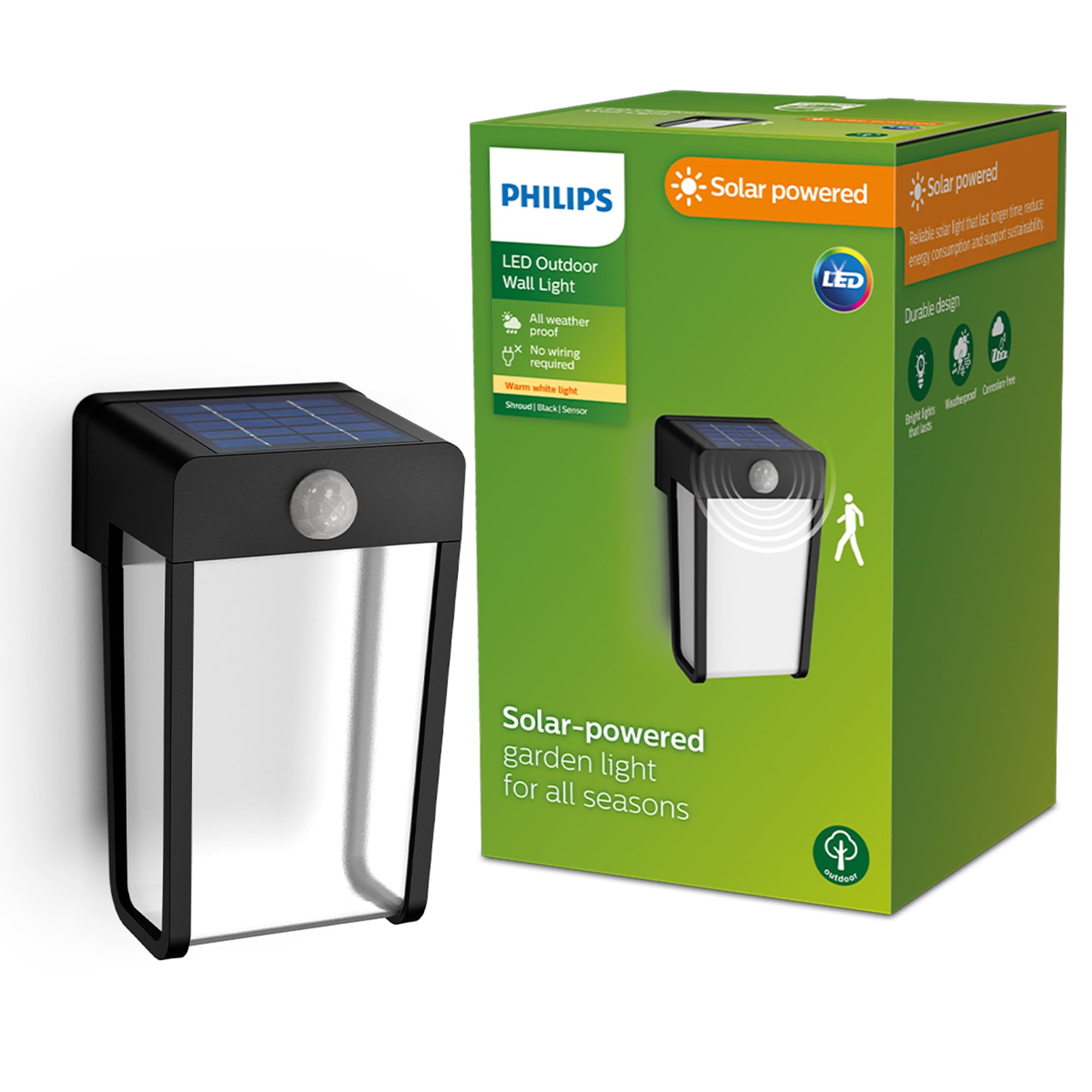 Philips Lighting Jivix Outdoor Solar Wall Light, 1.4W, 2700K, Black, IP44 Weatherproof