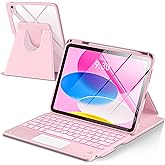 TaIYanG Touchpad for iPad A16 11th/10th Generation Case with Keyboard, 7 Color Backlit 360 Rotation Cover with Pencil Holder,Detachable Keyboard for iPad 11 inch 2025/10th Gen 10.9'' 2022 (Light Pink)