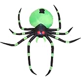 6 FT Long Halloween Inflatable Black Green Spider LED Lights Decor | Outdoor Indoor, Blow Up Lighted Yard Decor, Giant Lawn Inflatables, Home Family Outside