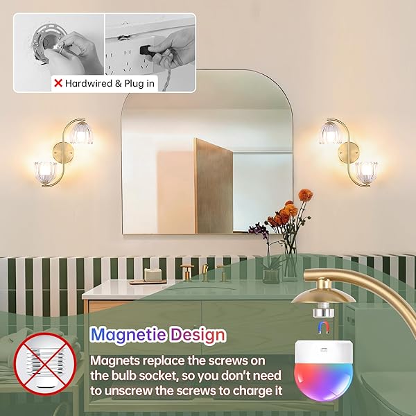SHENMOYL BATTERY OPERATED WALL SCONCE, 2-LIGHTS VINATGE BRASS WALL LIGHTING UP AND DOWN WITH CLEAR TULIP SHADE FOR LIVING ROOM, BEDROOM, SYMMETRICAL 2 PACK