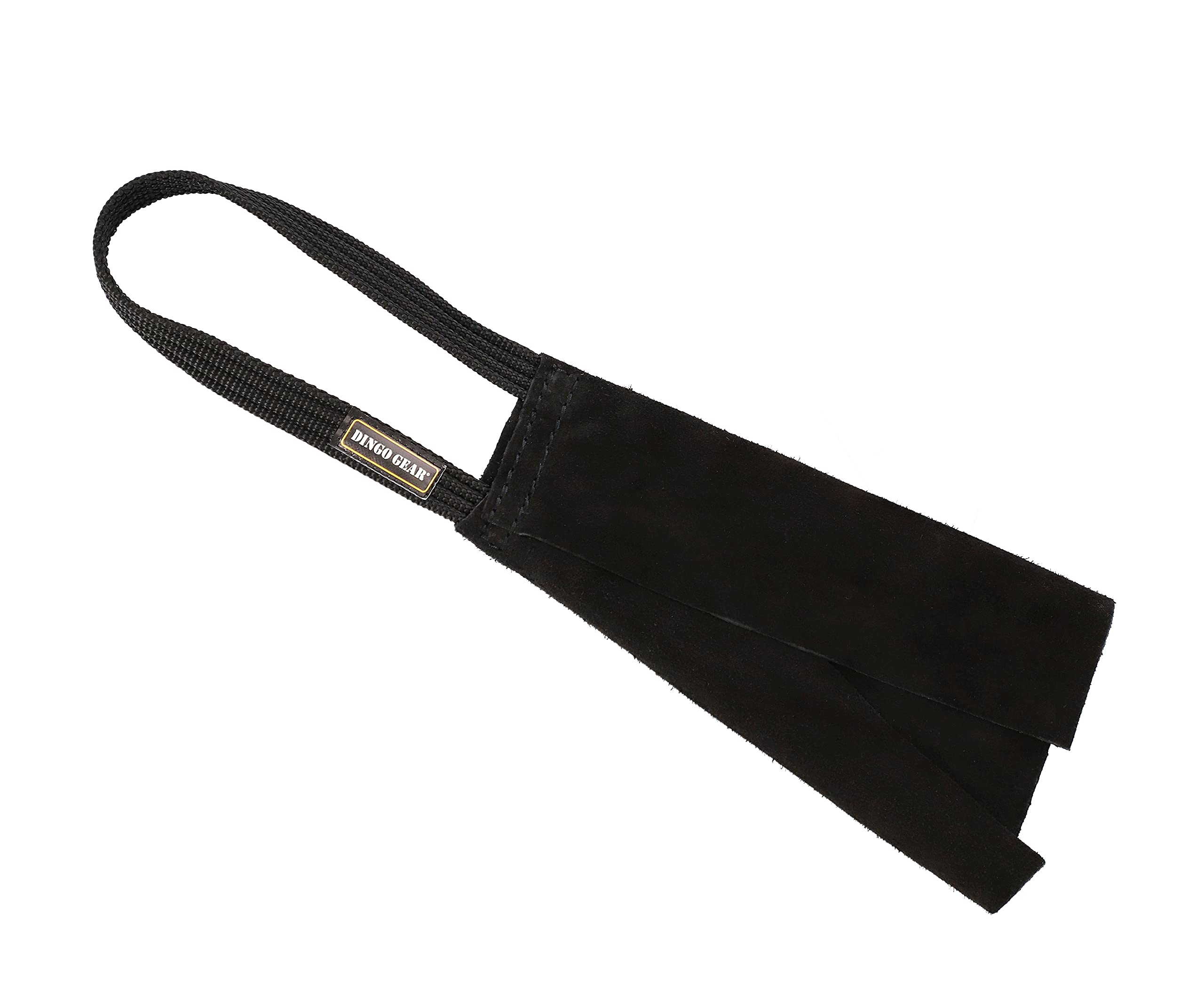DINGO GEAR Dog Rug Tug Toy for Young Dogs Puppy Training Play, Teaching Proper Bite Grip, Chaser with 1 Handle, Soft Genuine Leather 23 x 11 cm - Black S00486