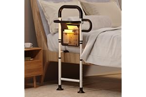 FamiHealth Bed Rails for Elderly Adults Safety, Height Width Adjustable Bed Assist Rail with Motion Sensor Light Storage Bag Side Rails for Seniors Grab Bar Bed Handrails