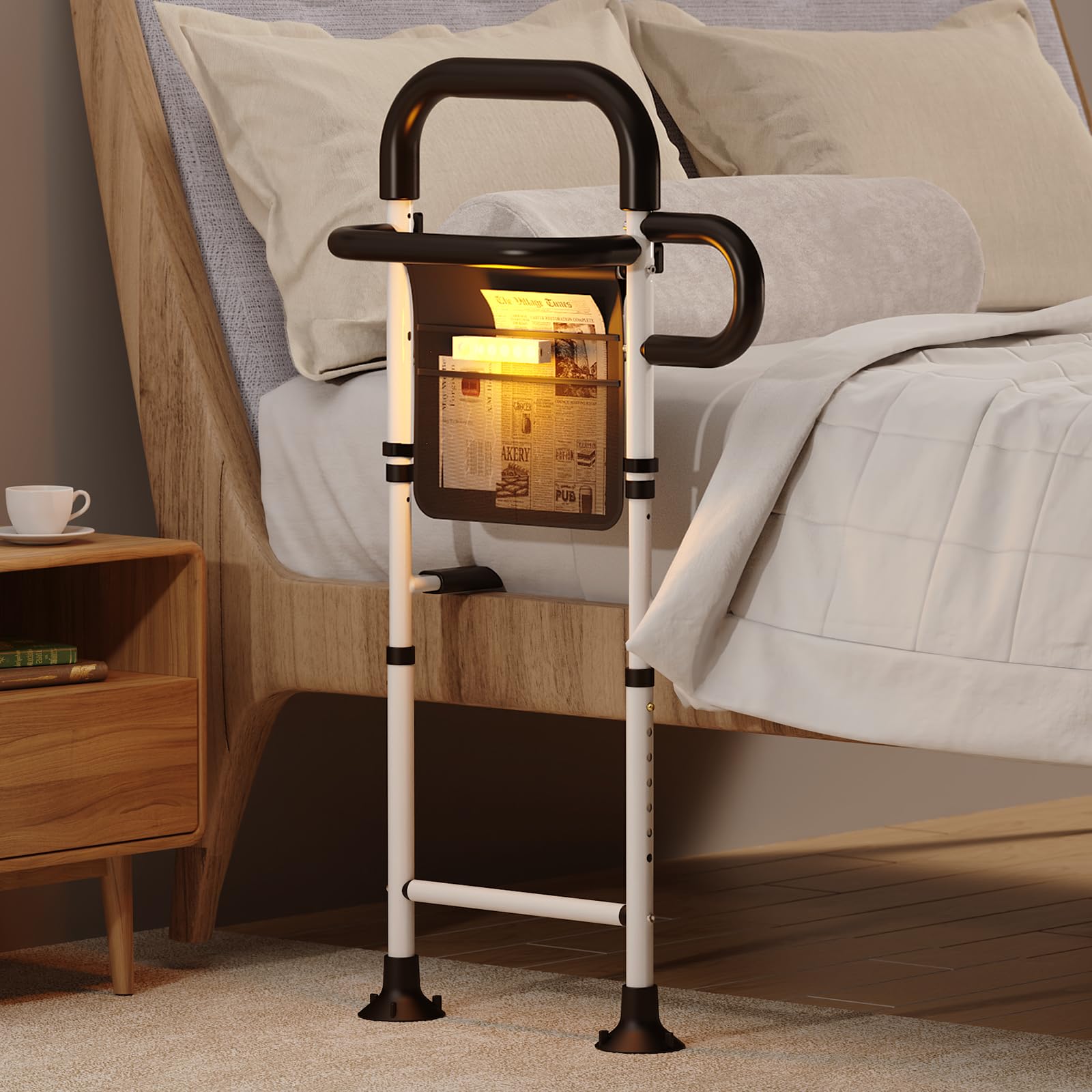 Photo 1 of FamiHealth Bed Rails for Elderly Adults Safety, Height Width Adjustable Bed Assist Rail with Motion Sensor Light Storage Bag Side Rails for Seniors Grab Bar Bed Handrails