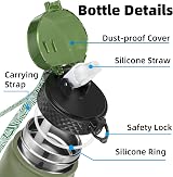 OLDLEY 1L Stainless Steel Water Bottle with Straw Lid Vacuum Insulated Olive view 2