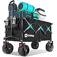 Collapsible Wagon Cart with Big All-Terrain Beach Wheels, Foldable Heavy Duty Wagons with Cup Holders, Utility Carts for Camping, Garden, Outdoor, Grocery, Sports. Black