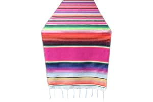 TOAROA Mexican Serape Table Runners for Mexican Theme Party, Cinco de Mayo Fiesta Party, Day of Death Decorations, Falsa Classic Striped Fringe Pattern Cotton Blanket, Pink,14x84 inches