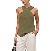 Yeokou Women Halter Cross Over Collar Tank Knit Sleeveless Top Solid Color Casual Summer Blouse