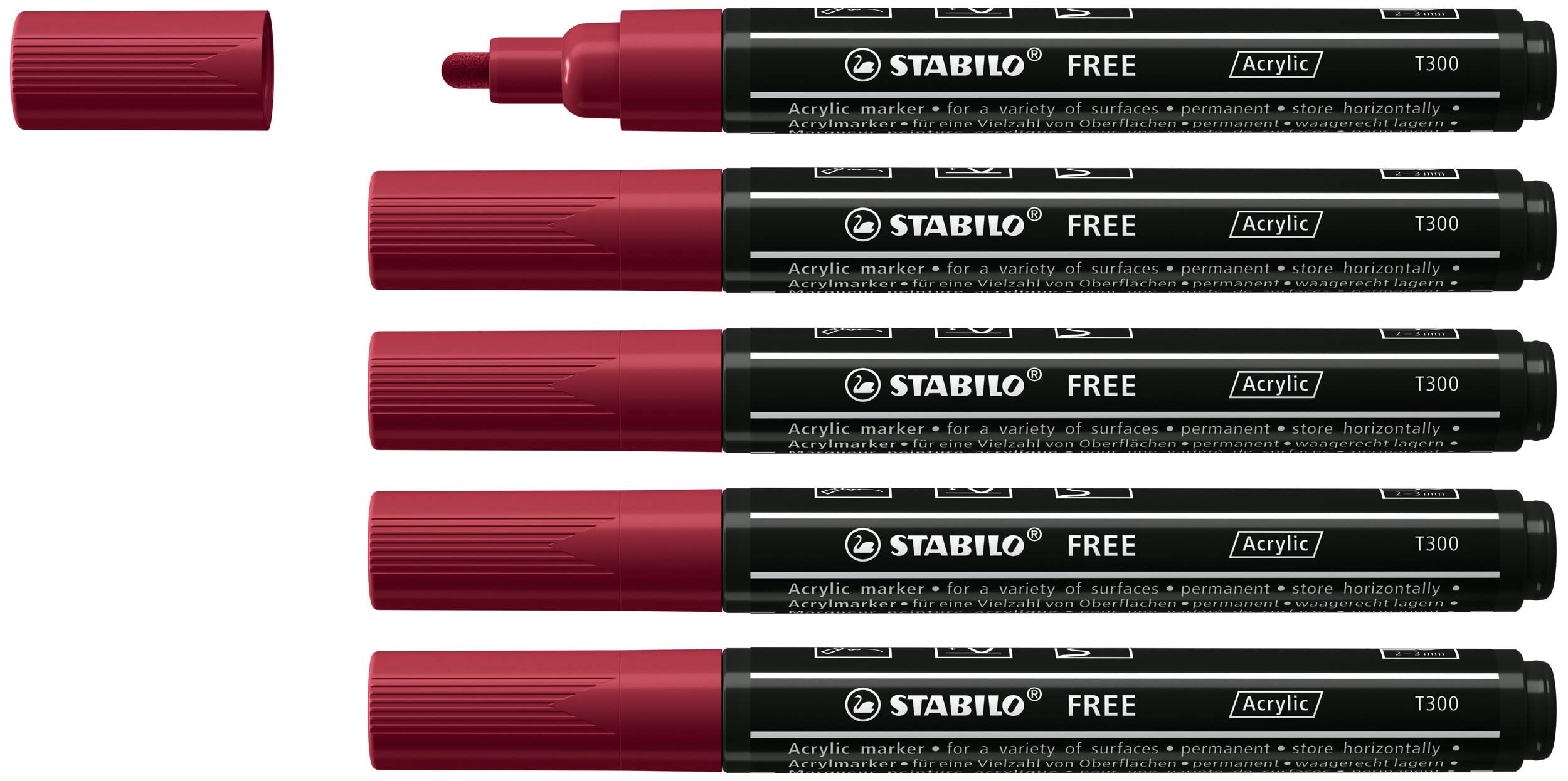 STABILO Acrylic Marker FREE Acrylic - T300 2-3 mm Bullet Tip - Box of 5 - Purple