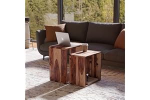 Relso Cascade Nesting Tables for Living Room with Premium Sheesham Wood Construction | Nesting End Tables with Smooth Curved Edges for Safety and Sophistication | Solid Wood Nesting Tables Set of 2