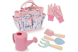 Funeta Floral Kids Gardening Set - Toddler Garden Tools, No-Leak Watering Can & Quality Tote Bag - Safe Metal Tools for Kids