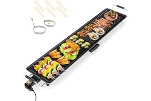 SIMOE 39.5" Griddle Electric Teppanyaki Grill, Indoor/Outdoor Nonstick Extra Large BBQ Grill w/Adjustable Temperature, 2 Nonstick Surfaces, Drip Tray, Long Countertop Griddle for Party, Home, Camping