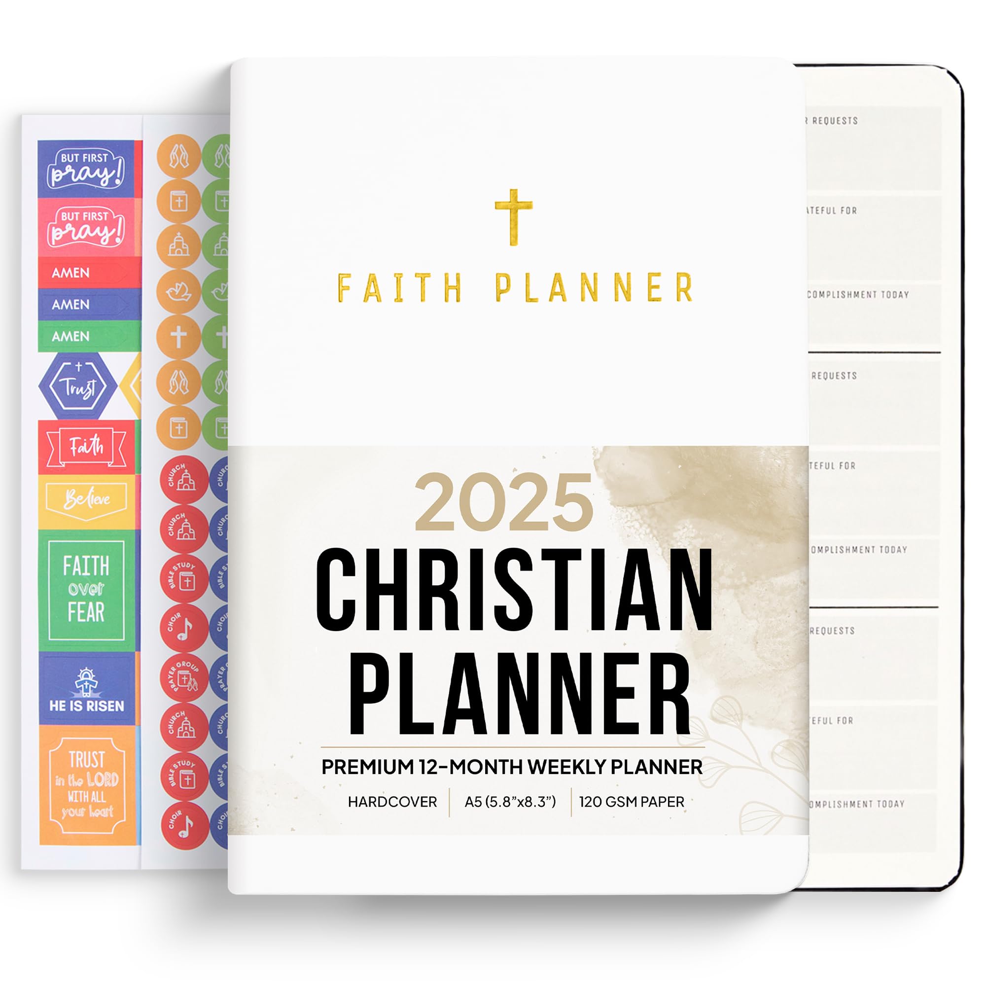 Photo 1 of 2025 Christian Planner, Bible Planner & Prayer Journal | Daily Christian Planner 2025 For Women & Men with Weekly & Monthly Planning | 12 Month A5 Size | White | Faith Planner