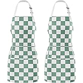 Ohocut 2 Pack Checkered Kitchen Apron, Sage Green Checkerboard Aprons for Women with Pockets, Chef Apron for Men, Waterproof Aprons for Cooking