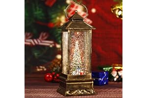 HOLYHOM Snow Globe Christmas Lantern Decorations, Musical Snow Globe Lantern with Swirling Glitter, Christmas Tree Lighted Christmas Decorations Indoor for Home