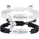 Matching Bracelets for Him and Her - Long Distance Couple Bracelet,Hypoallergenic Stainless Steel Engraved Relationship Bracelet,Trendy Adjustable Couples Jewelry,Christmas Birthday Gifts for Couple
