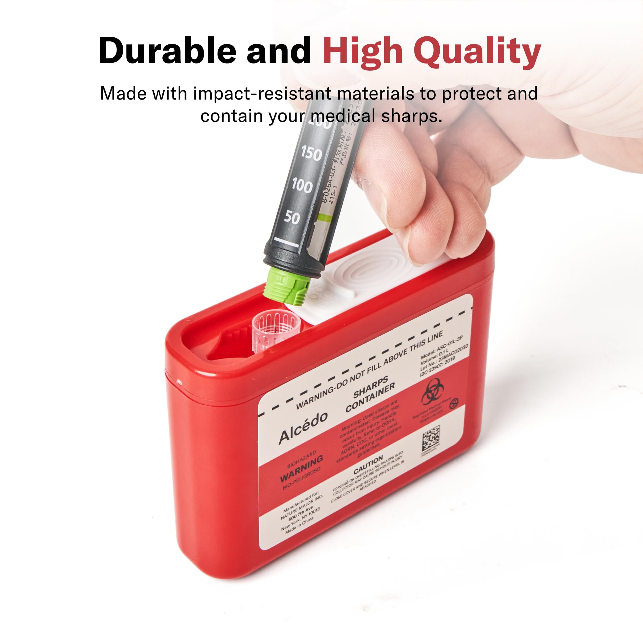 Alcedo Portable Sharps Container for Travel and Home Use (3-Pack), Small 0.1L Container for Diabetes Insulin Pen Needle Disposal, Mini Sharps Box, Medical Grade