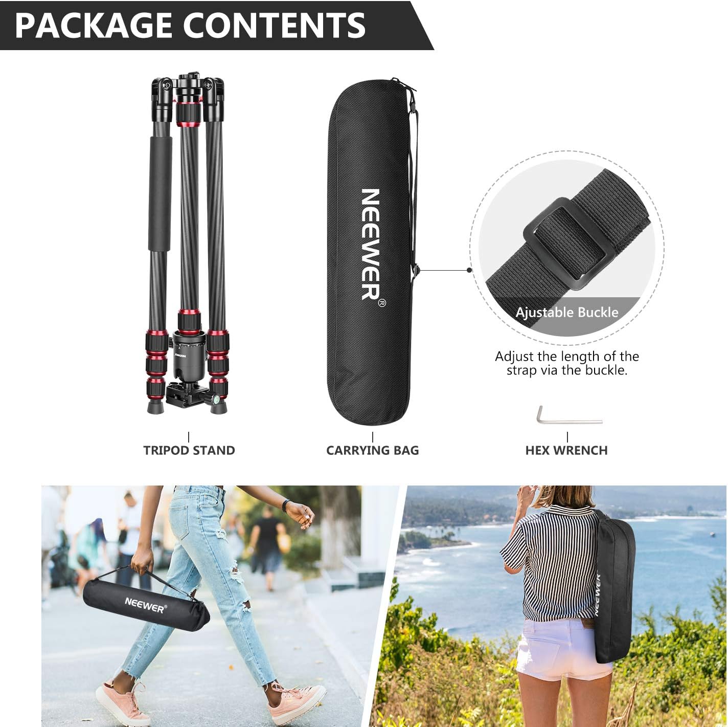 Neewer 79 Inches Carbon Fiber Camera Tripod Monopod with 2 Center Axis, 360 Degree Ball Head, 1/4 inch Quick Shoe Plate and Bag for DSLR Camera Video Camcorder Travel and Work，Load up to 26.5 pounds : Camera & Photo
